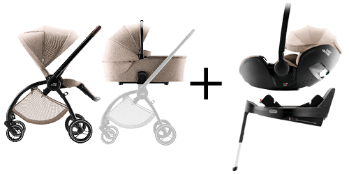 RIO klapvogn, RIO babylift, BABY-SAFE PRO autostol i Teak og VARIO BASE 5Z, del af RIO COMFORT PLUS SET